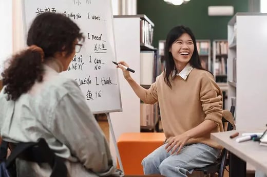 Photo of a teacher writing on the white board